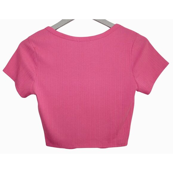 Bozzolo Pink Ribbed Crop Top L - Picture 2 of 3
